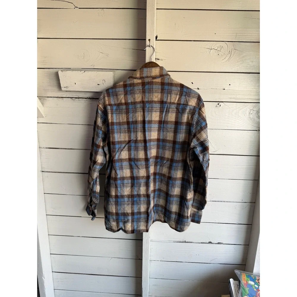 Vintage Bengal Lancer Men Quilted Flannel Shirt Jacket Blue Brown Plaid Large